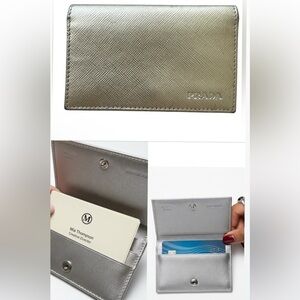 PRADA Saffiano Leather Card Case Wallet Metallic Silver Made in Italy